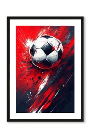 Abstract soccer ball with red and white paint splatters.