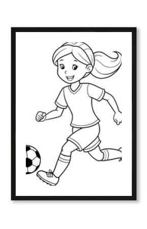 Teenage Girl Playing Soccer Coloring Page – Black and White