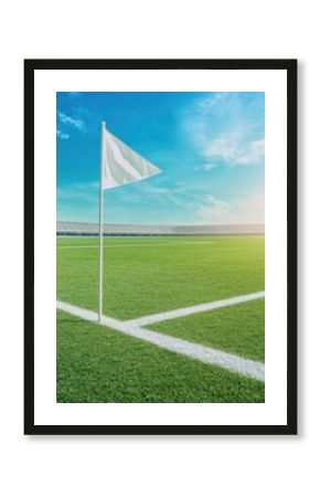 Flag marks corner of soccer field under bright sky, inviting exc