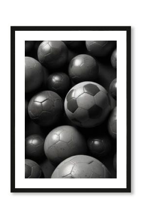 Dark grey abstract background with texture resembling soccer balls and sports equipment ,  rugby,  black,  football