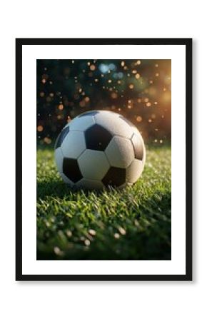 Photorealistic soccer ball on grass with bold contrast and depth