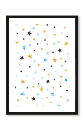 Seamless stars pattern. Vector celebration background in blue, black and golden colors.