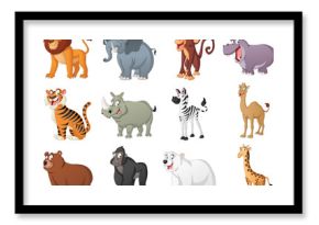 Group of big cartoon animals. Vector illustration of funny happy animals.