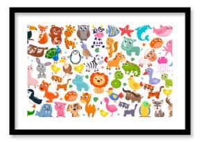 Big set of cute cartoon animals. Vector illustration.