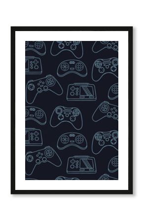 Vector Seamless pattern with joysticks gamepad  illustration and slogan text, for t-shirt prints and other uses.