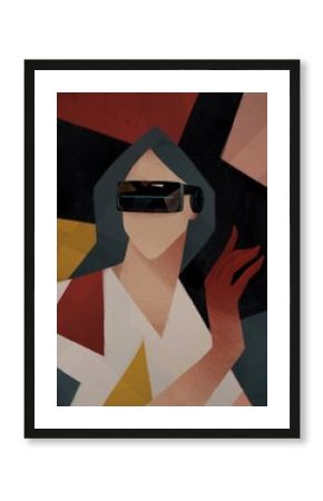 portrait of a woman in VR glasses on abstract background.