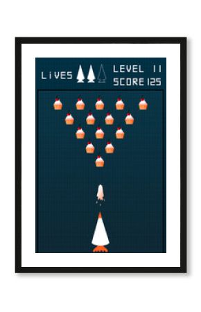 Funny print with cupcakes and cream in the form of a retro game space invaders