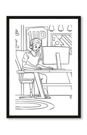 Gamer Coloring Page for Kids