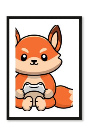 Cute fox playing video games