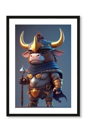 Cute Cattle Animal Warrior 3D Game Model   Generative AI