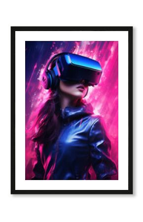 Give the concept of Virtual Reality in hot pink and MidnightBlue color shades,