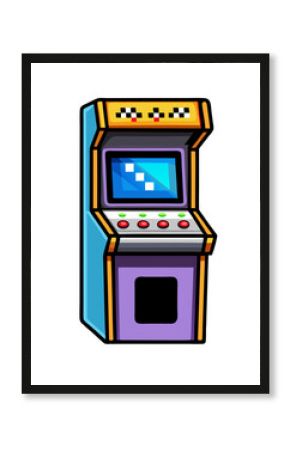 Retro Arcade Game: A colorful and pixelated illustration of a classic arcade game cabinet, complete with a checkered pattern on the top and a screen displaying a retro-style game.