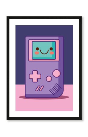 portable videogame icon over pink and purple background, colorful design. vector illustration