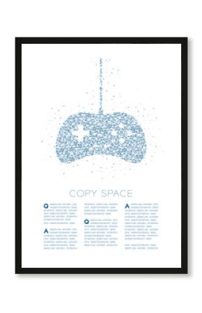 Retro Gamepad or joypad shape Particle Geometric Circle dot pixel pattern, Esports game controller design blue color illustration on white background with copy space, vector eps 10