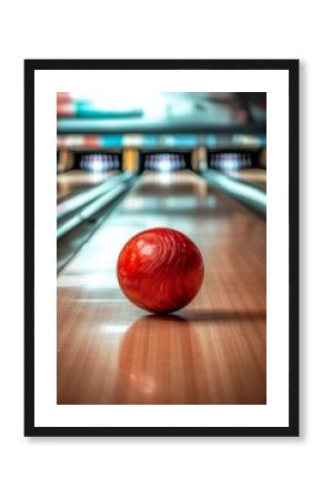 Close Up View of Glossy Bowling Ball Rolling Along Polished Wooden Bowling Alley Lane