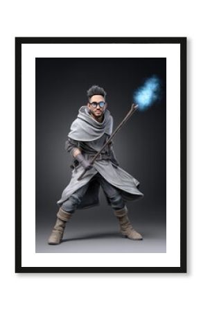 mage class rpg character with dynamic angle, pose, background 