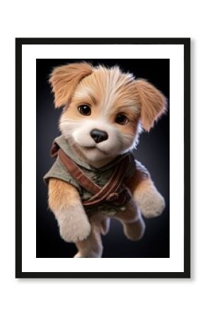 puppy rpg character with dynamic angle, pose, background