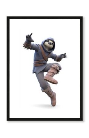 sloth rpg character with dynamic angle, pose, background 