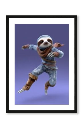 sloth rpg character with dynamic angle, pose, background 