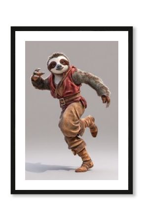 sloth rpg character with dynamic angle, pose, background 
