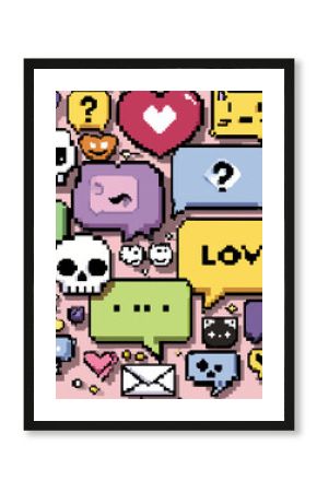 Nuage d'icônes pixel art pastel