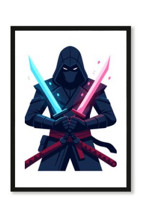 Ninja Assassin Gaming Character Esport Mascot Glowing Swords