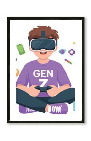 Young Gen Z Gamer Wearing VR Headset Playing Videogame Isolated on Transparent Background