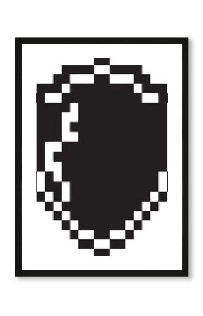 Pixel art shield icon outline vector isolated on transparent background game asset security symbol