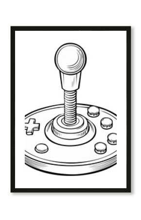 Retro arcade video game joystick controller vintage gaming device line art illustration