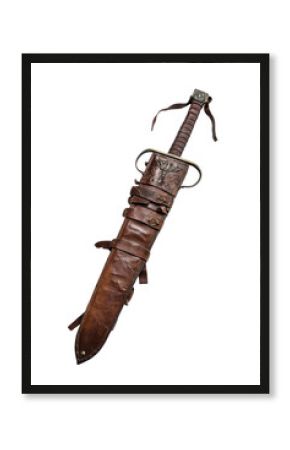 Isolated Medieval Sword with Leather Scabbard