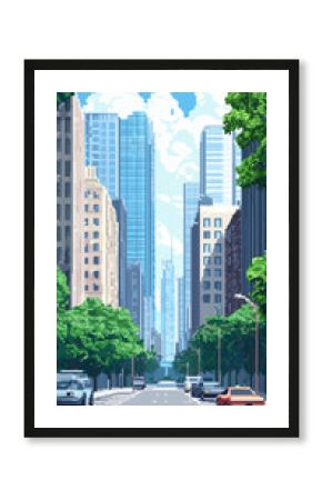 portrait of city buildings in pixel art style, pixel art city, pixel art game background, cyber city background, vintage 80s background