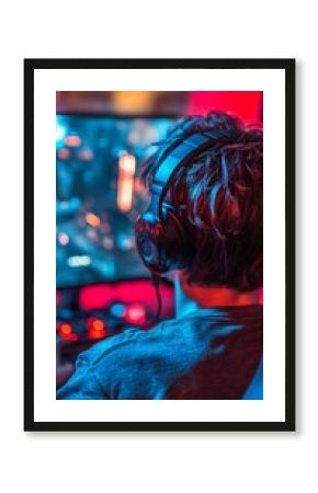 Immersive gaming experience, A focused gamer with headphones playing video games