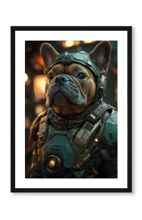 Futuristic French Bulldog in Combat Armor
