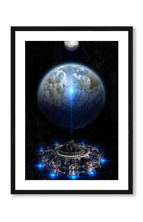 UFO nearing the Earth and the Moon