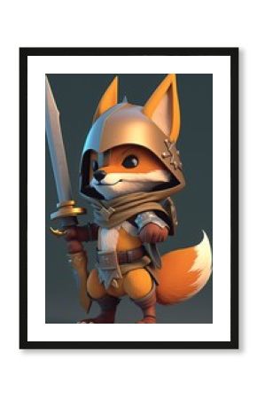 Cute Fox Animal Warrior 3D Game Model   Generative AI