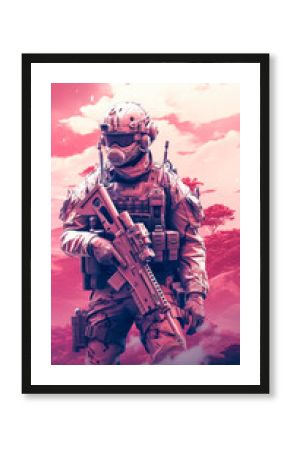 Soldier in military outfit, First person shooter concept, Fps game cover art.