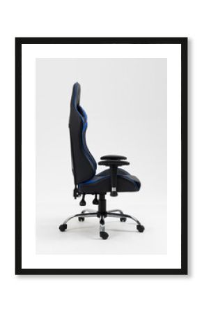 gaming Chair blue color on white background, Workplace Professional gamers cafe room with powerful personal computer game chair blue color. Adjustable blue computer gaming chair 