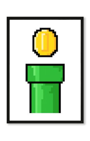  Pixel Coin icon. Green Pipe video game