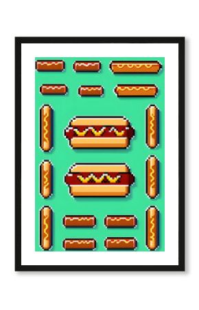 Pixel art of a hot dog done in 8-bit retro video game style