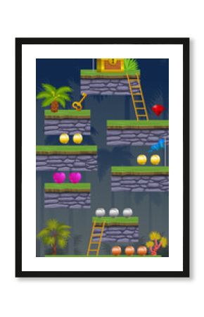 Game Background With Floating Platform In The Jungle Scene For Mobile Game