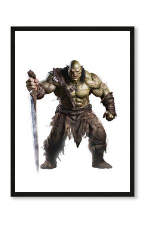 Medieval Fantasy: Menacing Orc Warrior Wielding Sword, PNG Transparent Background