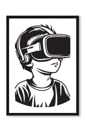 Vector illustration of a boy wearing a VR headset
