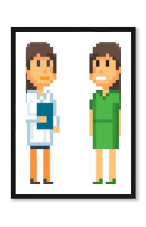 Doctor and patient. 8-bit sprite. isolated vector illustration. Design for stickers, logo, embroidery, mobile app.