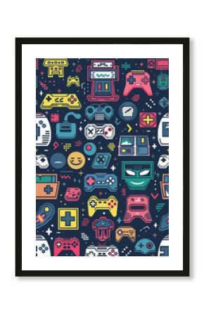 A colorful and abstract design of video game controllers