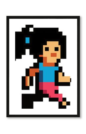 Pixelated Pace: A girl with a high ponytail sprints through a classic video game world, her 8-bit sprite radiating energy and determination. 