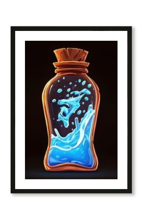 Cartoon Potion Bottle with Blue Liquid and Magic Effect