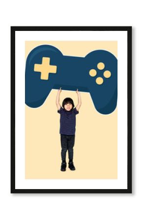Little boy holding a game controller