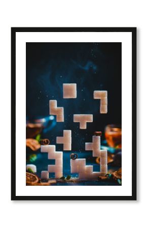 Tetris with sugar cubes, creative food photography