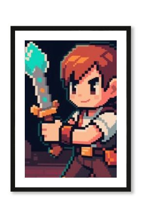 Pixel Art Character Holding a Sword, Ready for Adventure