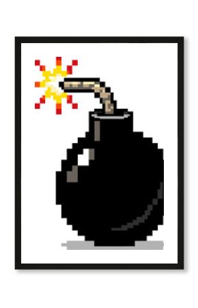Retro Pixel Art Bomb with Lit Fuse